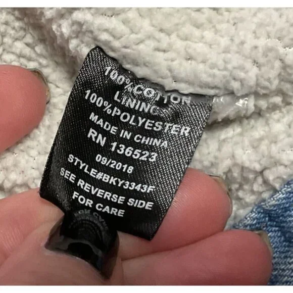 Sherpa Lined Trucker Jacket Size L Jeans Jacket Distressed Brooklyn Clothing - Picture 5 of 5